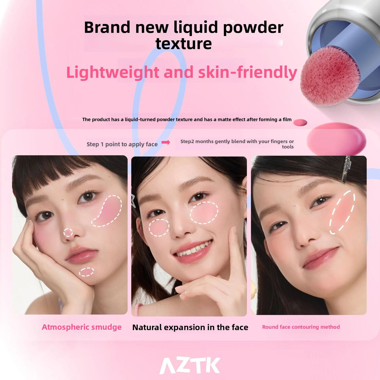 AZTK Liquid Blush Highlighter Contour Stick - Creamy Matte Natural Flush,Face Sculpting & Lifting Effect,Long Lasting Cheek Tint Femiva